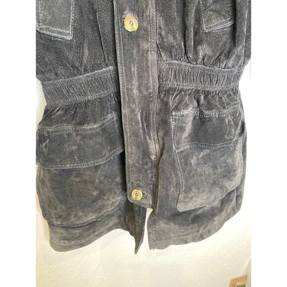 Express Black Vintage 90s Y2K Leather Suede Peplum Parka Jacket Sz XS Zipper - Picture 3 of 16